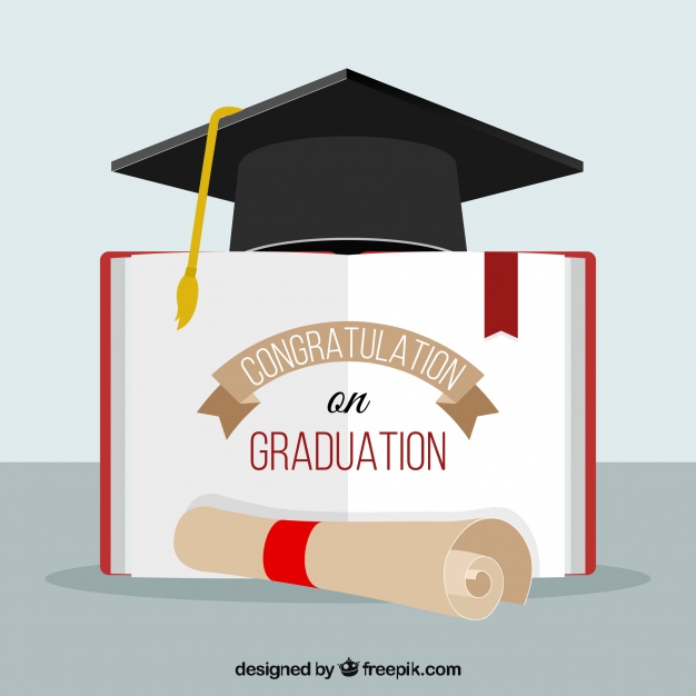 626x626 Graduation Background With Bireta, Diploma And Open Book Vector