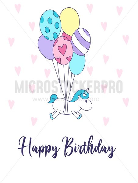 453x600 Happy Birthday Greeting Card With Unicorn And Cute Balloons