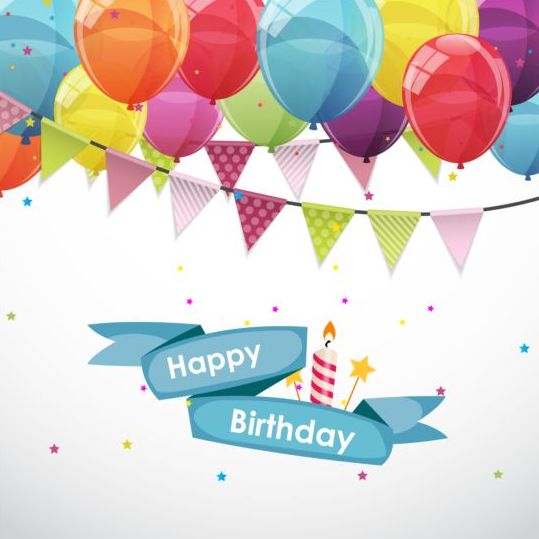 539x539 Ribbon Birthday Banner With Colorful Balloons Vector Free Download