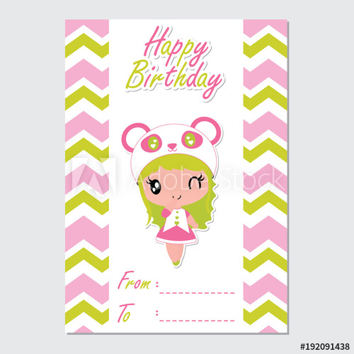 500x500 Cute Panda Girl On Chevron Border Vector Cartoon Illustration