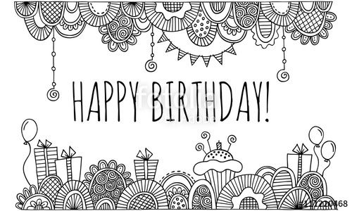 500x300 Happy Birthday With Hand Drawn Border Vector Blue And Green Stock