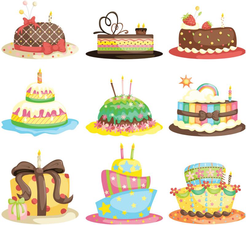 Set Of Colorful Vector Cartoon Birthday Cake Templates 800x730 Set Of Colorful Vector Cartoon Birthday Cake Templates