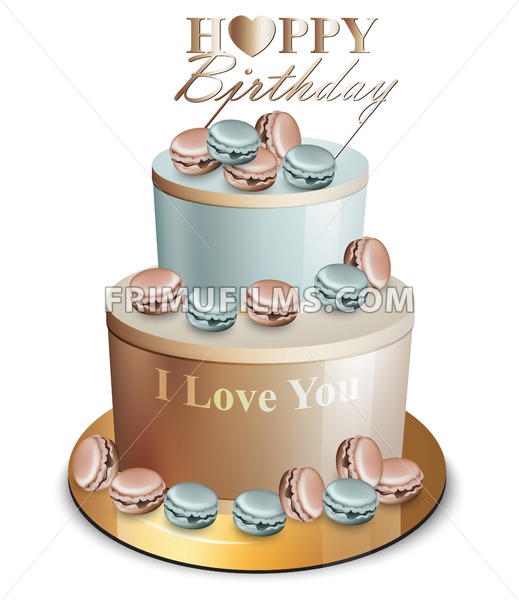 519x600 Happy Birthday Cake Vector Realistic Blue And Golden Anniversary