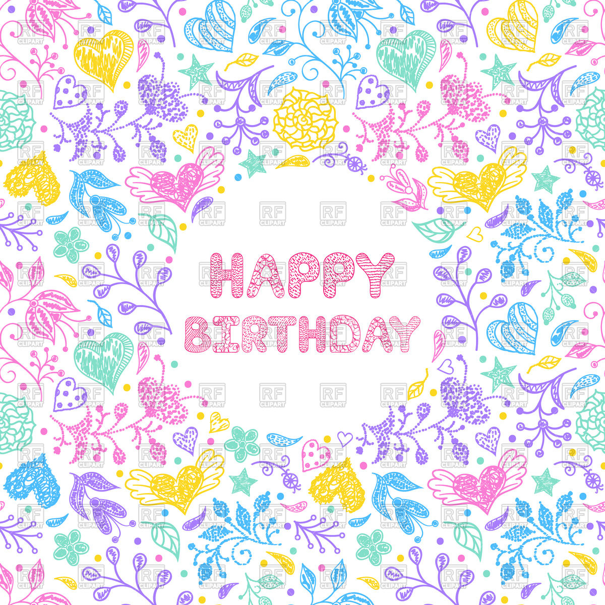 1200x1200 Floral Happy Birthday Card Vector Image Of Backgrounds, Textures
