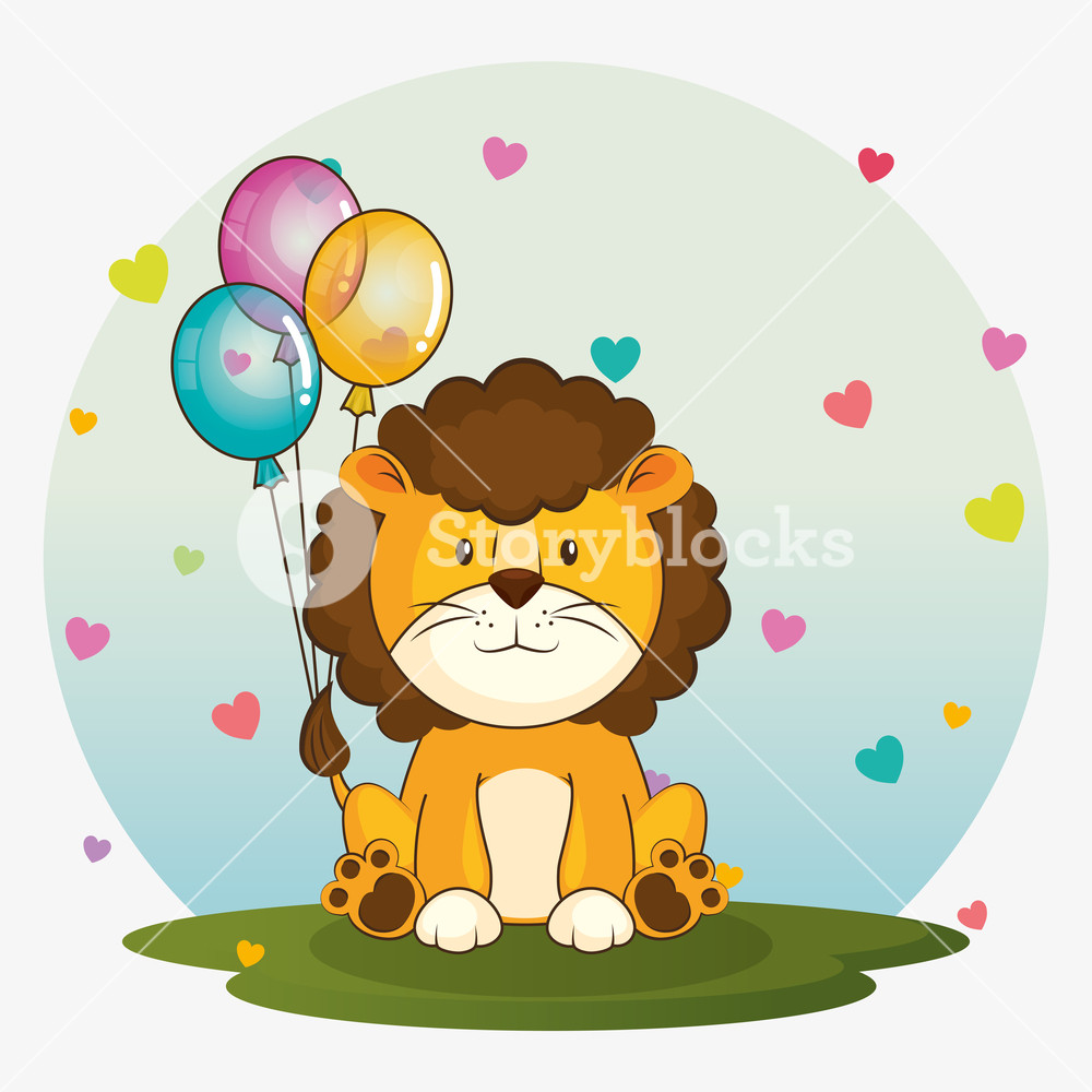1000x1000 Happy Birthday Card With Cute Lion Vector Illustration Design