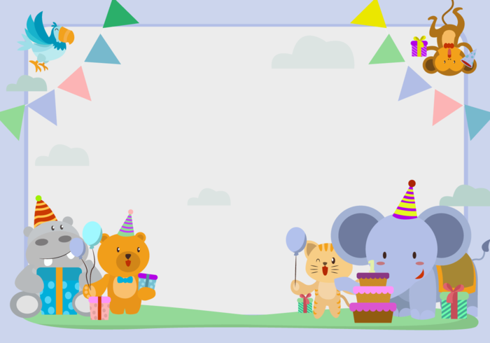 700x490 Cute Animal Birthday Frame Vector Illustration
