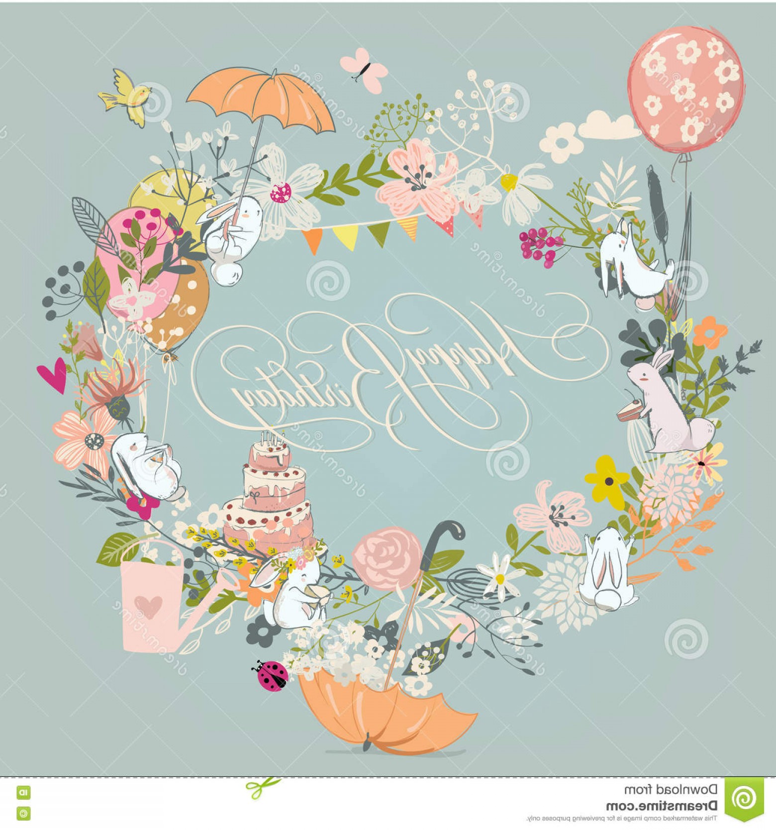 1560x1668 Stock Illustration Vintage Doodle Floral Wreath Hares Vector