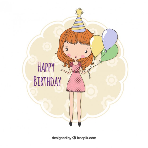 626x626 Birthday Card With A Hand Drawn Girl Vector Free Download