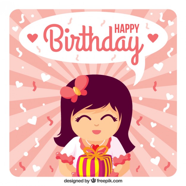 626x626 Girl With A Gift Happy Birthday Card Vector Premium Download