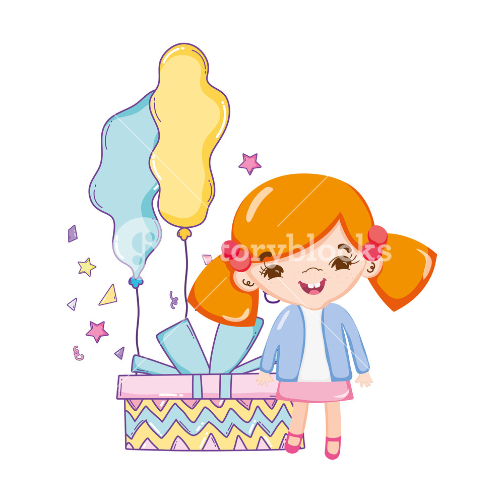 1000x1000 Happy Birthday Girl With Giftbox And Balloons Cute Cartoons Vector
