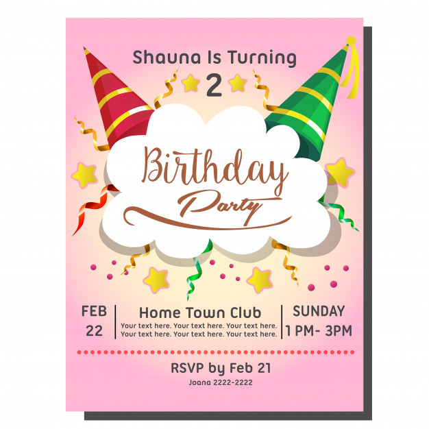 626x626 Birthday Party Invitation Card With Birthday Hat Vector Premium