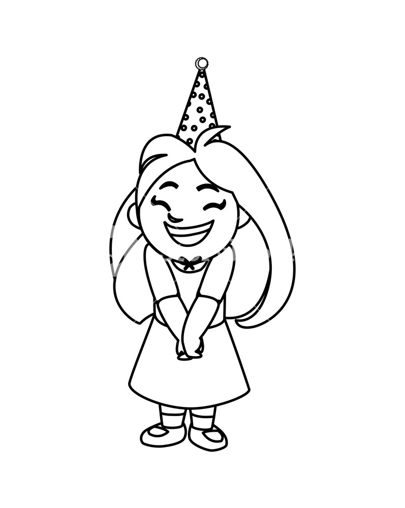797x1000 Cute Happy Girl With Birthday Hat Vector Illustration Design