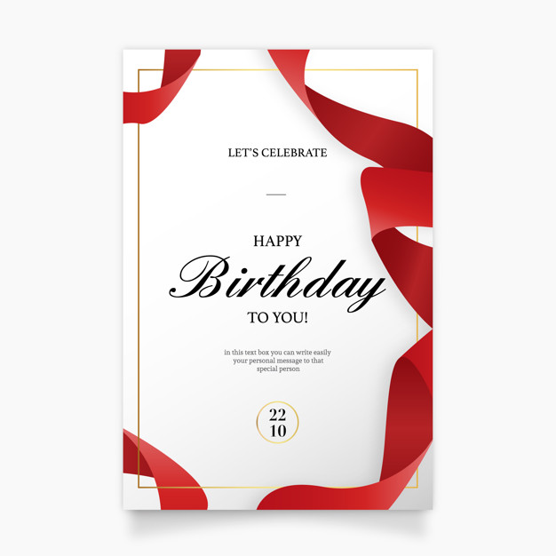 626x626 Birthday Invitation Card With Red Ribbon Vector Free Download
