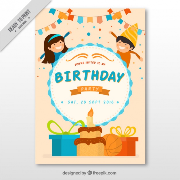 626x626 Birthday Invitation With Lovely Kids Vector Free Download