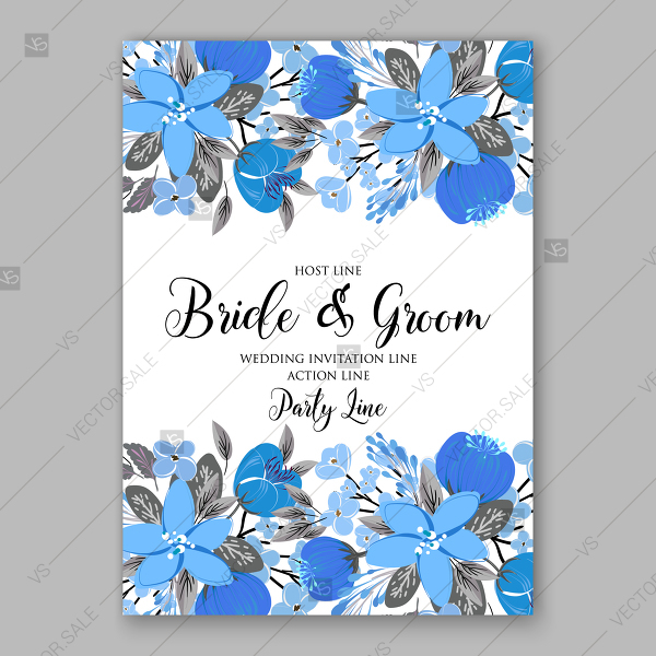 600x600 Blue Floral Vector Background Wedding Invitation Card Template