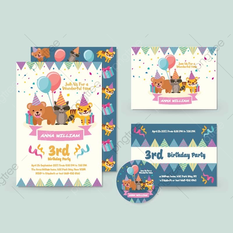 800x800 Cute Wild Animal Theme Happy Birthday Invitation Card, Birthday