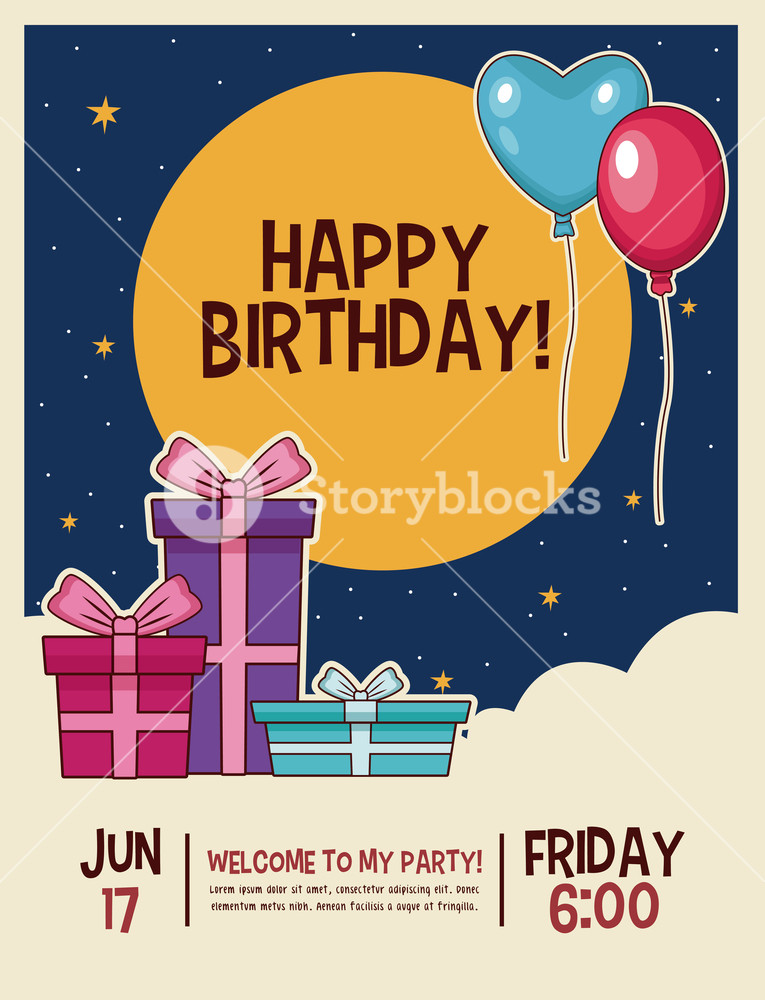 765x1000 Happy Birthday Invitation Card Vector Illustration Graphic Design