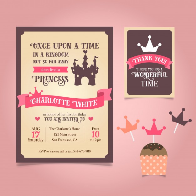626x626 Princess Birthday Invitation Vector Free Download