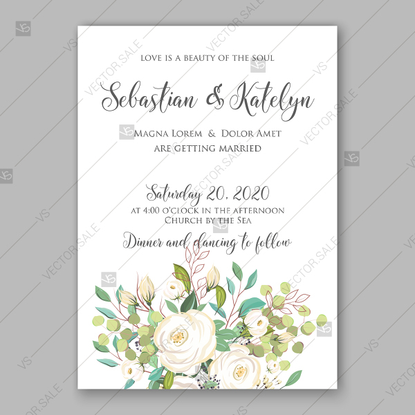 600x600 Rose White Greenery Wedding Background Vector Invitation Template