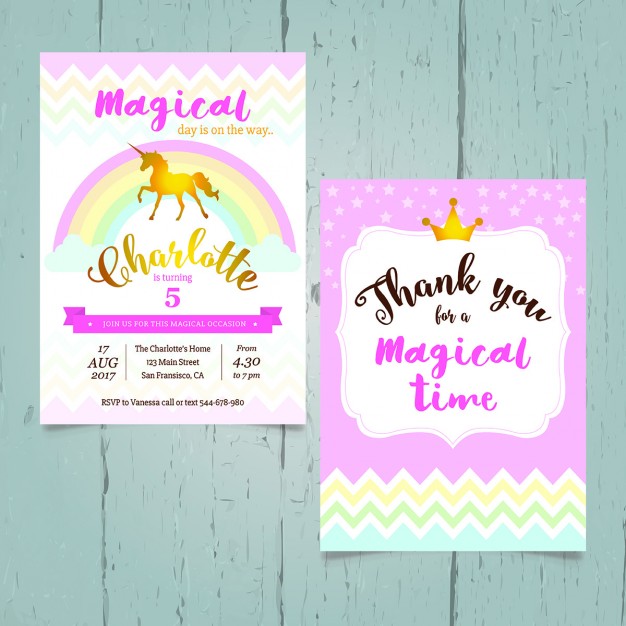 626x626 Unicorn Birthday Invitation Vector Free Download