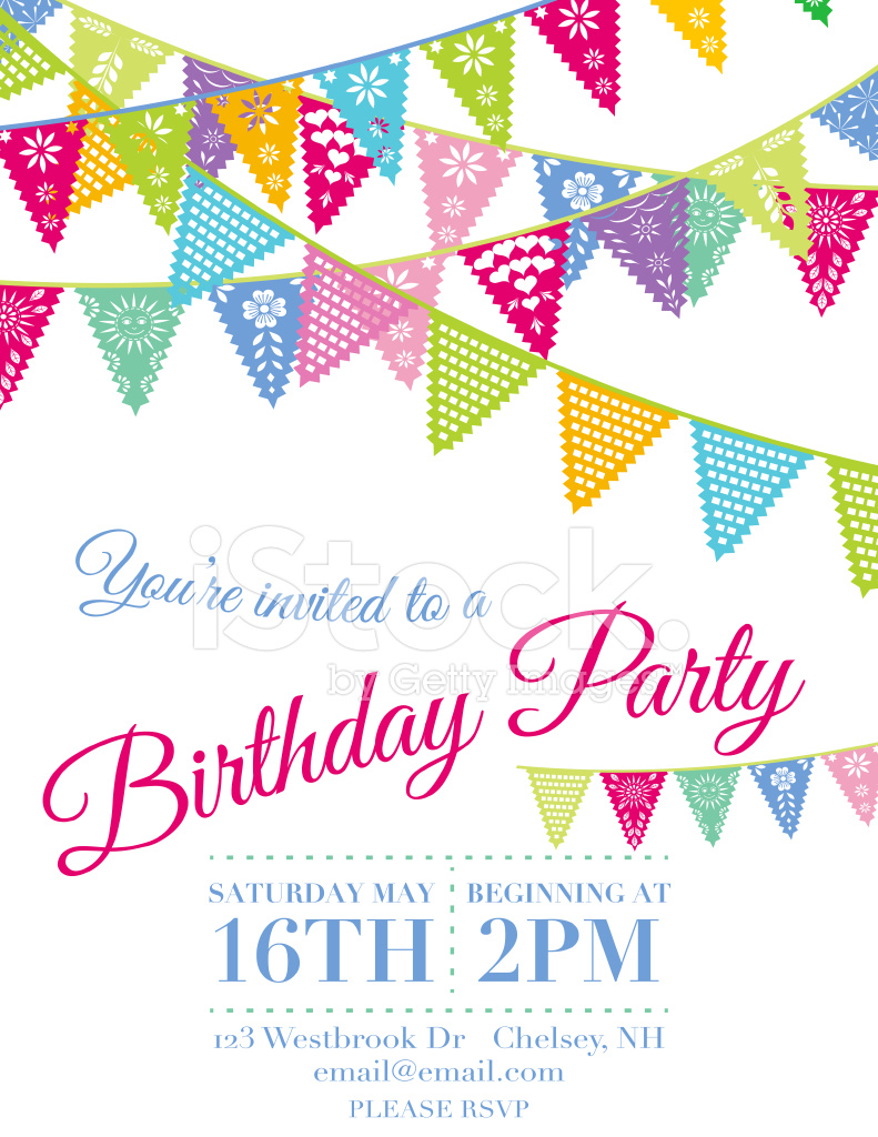 791x1024 Vector Papel Picado Birthday Invitation Template Stock Vector