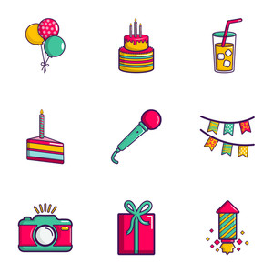 300x300 Birthday Party Icons Set Flat Set Of Birthday Party Vector