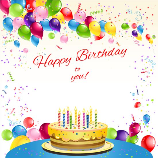 550x550 Happy Birthday Card With Balloon And Cake Vector Free Download