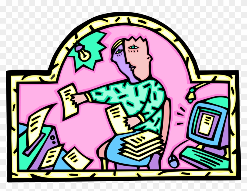 840x648 Vector Illustration Of Multitasking Office Worker Printing