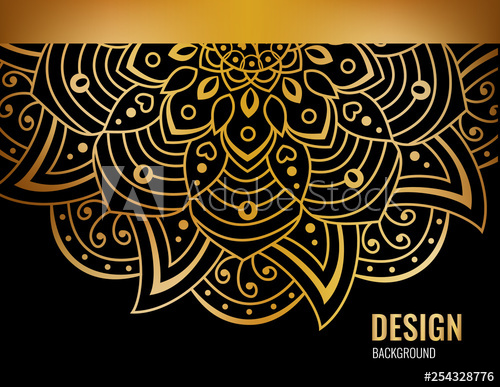 500x387 Black Horizontal Banner With Gold Beautiful Mandala Golden Vector
