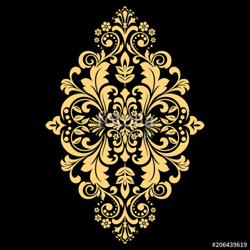 500x500 Golden Vector Pattern On A Black Background Damask Graphic