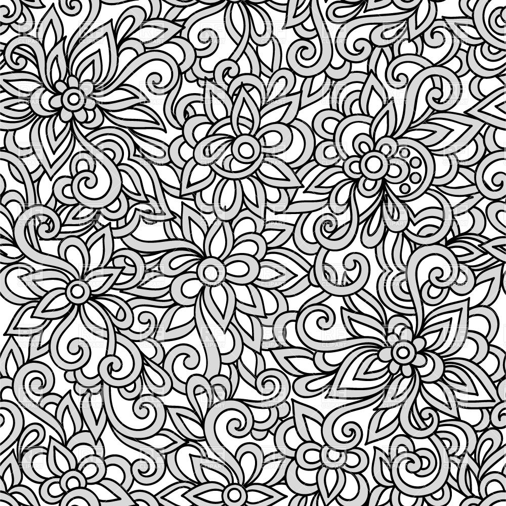 1000x1000 Seamless Black And White Background Made Of Ornamental Flowers