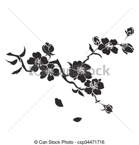 Twig Cherry Blossoms Twig Sakura Blossoms Vector Illustration 450x470 Twig Cherry Blossoms Twig Sakura Blossoms Vector Illustration