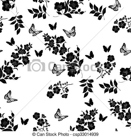 Twig Cherry Blossoms And Butterfly Seamless Twig Sakura Blossoms 450x470 Twig Cherry Blossoms And Butterfly Seamless Twig Sakura Blossoms