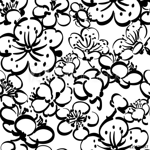 Cherry Blossom Pattern Background In Black And White Brush Stroke 500x500 Cherry Blossom Pattern Background In Black And White Brush Stroke