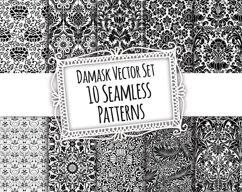 794x630 Damask Vector Set Seamless Patterns For Instant Download Etsy