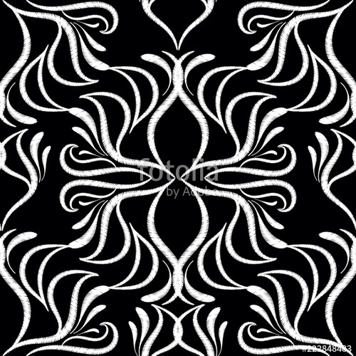 500x500 Embroidery Black And White Damask Vector Seamless Pattern