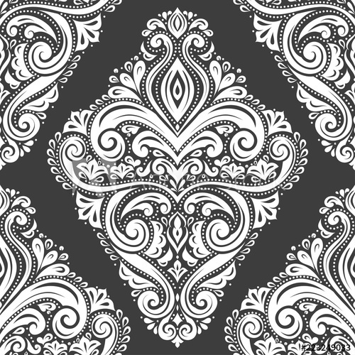 500x500 Black And White Damask Vector Seamless Pattern, Wallpaper Elegant