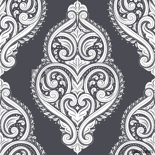 500x500 Black And White Damask Vector Seamless Pattern, Wallpaper Elegant