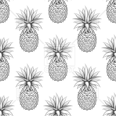 400x400 Black And White Seamless Pattern With Hand Drawn Pineapple Vector