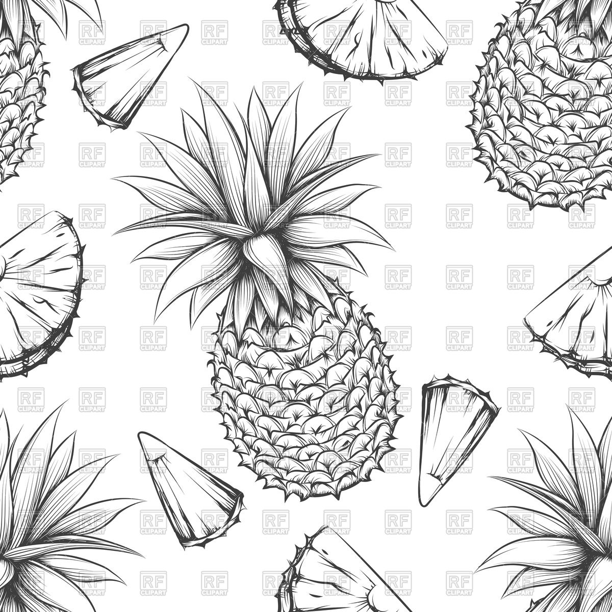 1200x1200 Pineapple Black And White Seamless Pattern Vector Image