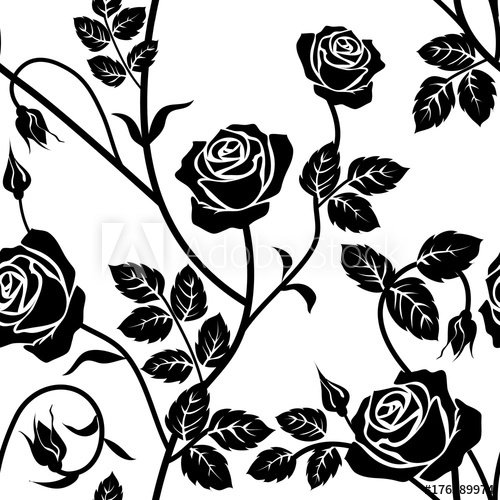 500x500 Rose Seamless Pattern Black And White Seamless Pattern