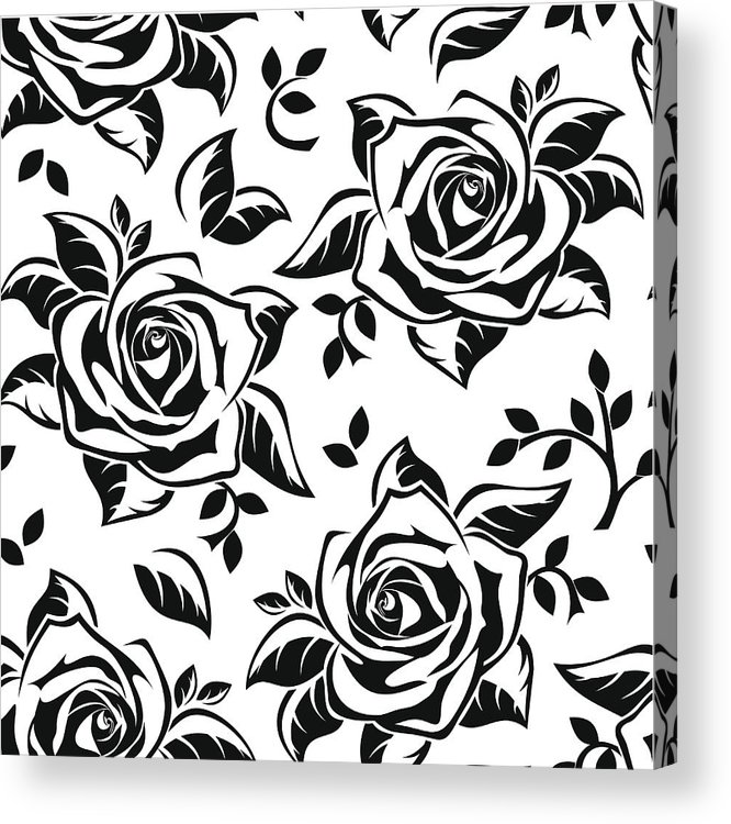 666x750 Seamless Pattern With Black Silhouettes Of Roses Vector
