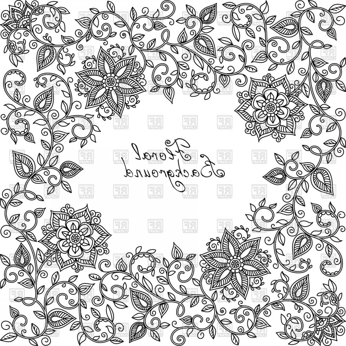 1440x1440 Black And White Floral Pattern Of Spirals And Swirls Vector