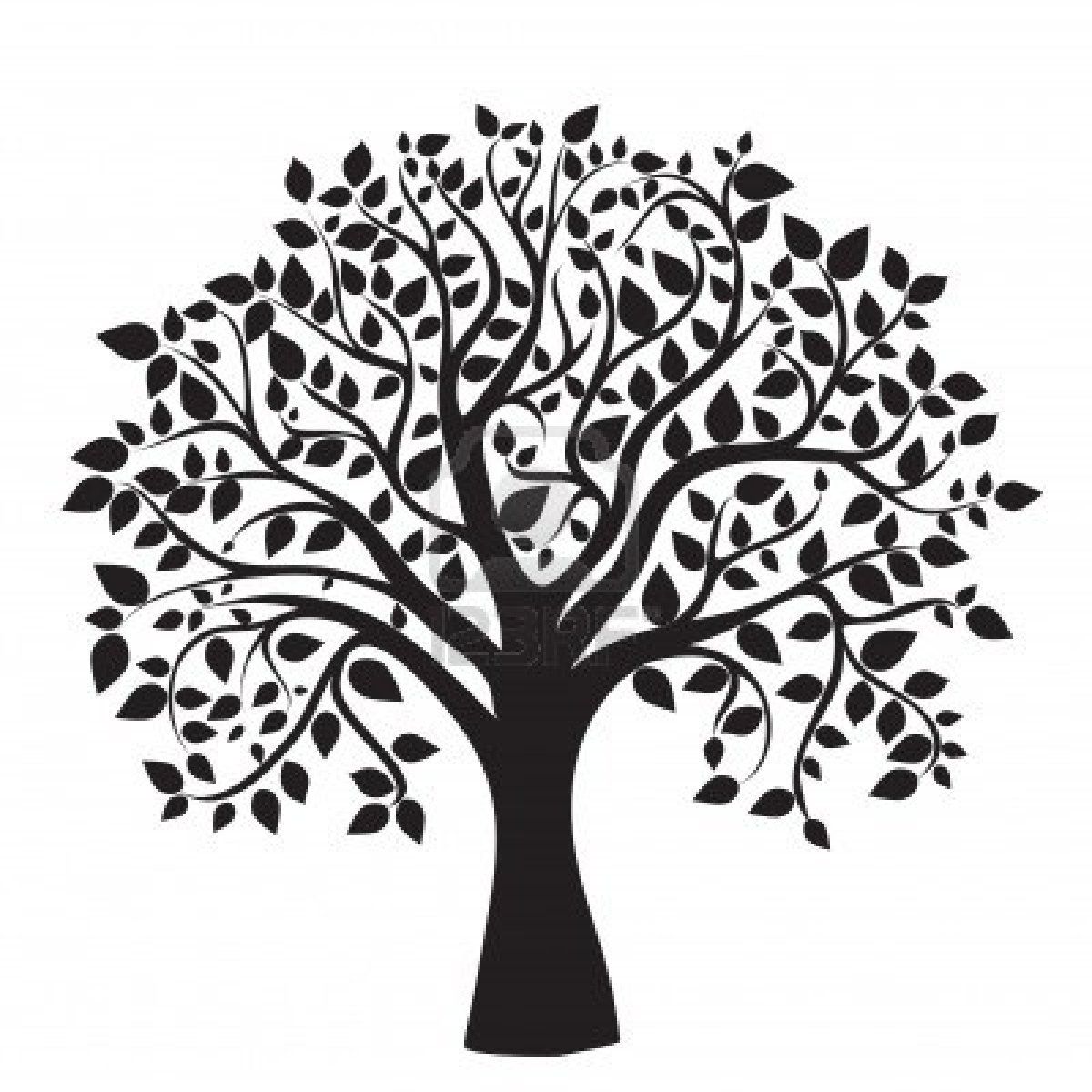 1200x1200 Black Tree Silhouette Isolated On White Background, Vector Stock