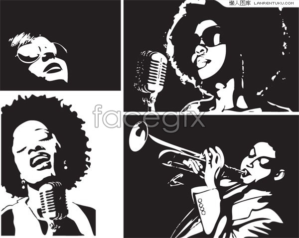 600x478 Illustration Vector White And Black Singers Female Black Over