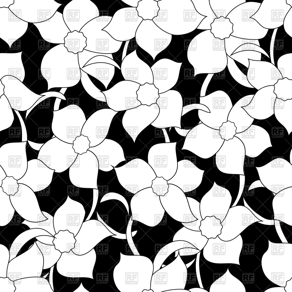 Black And White Flowers Seamless Pattern Vector Image 1200x1200 Black And White Flowers Seamless Pattern Vector Image