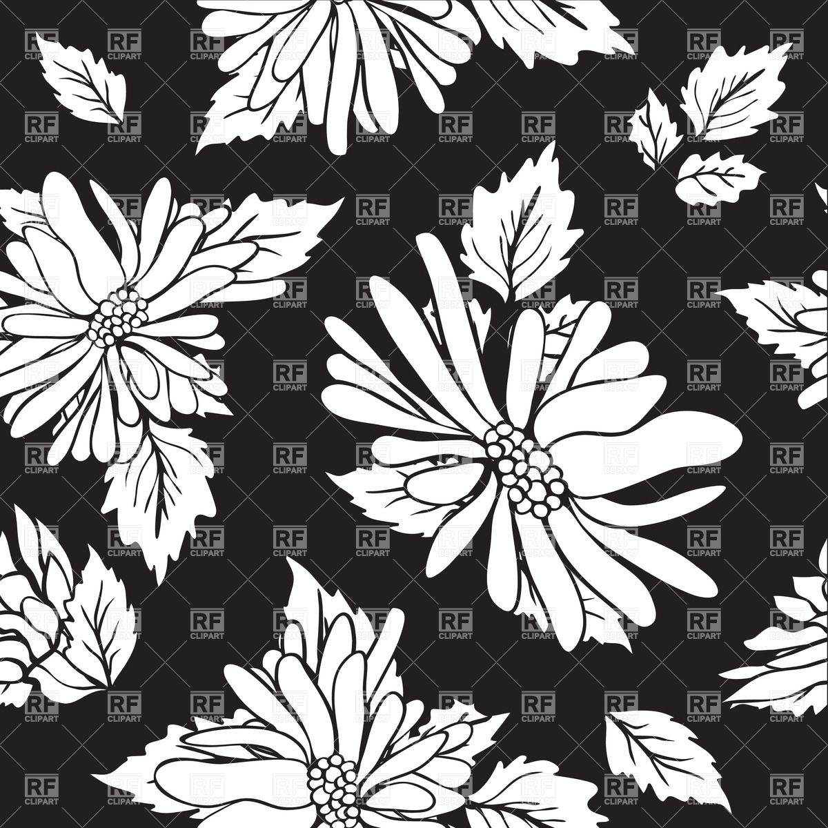 Floral Seamless Pattern In Black And White Vector Image 1200x1200 Floral Seamless Pattern In Black And White Vector Image