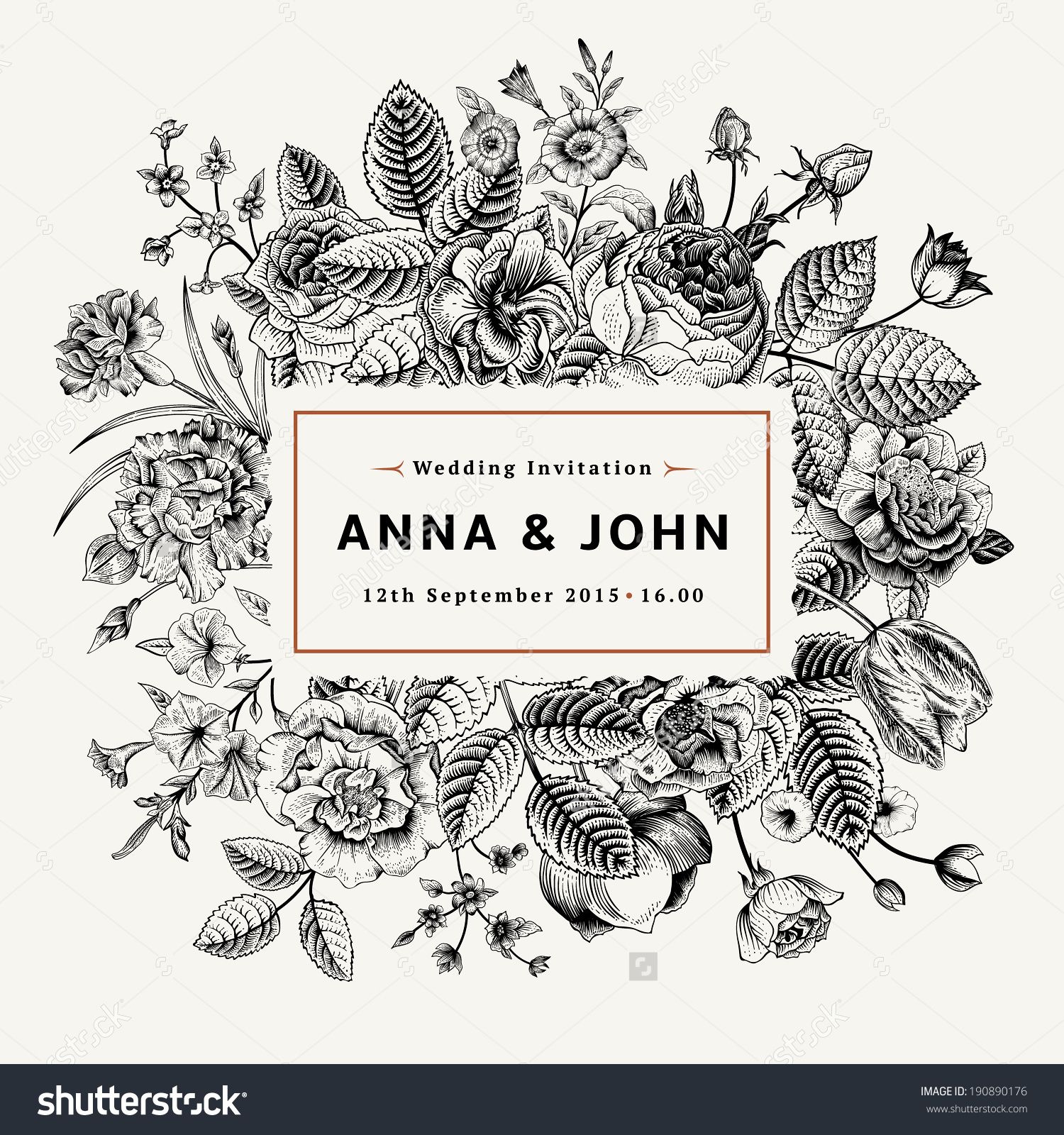 Vintage Elegant Wedding Invitation With Summer Flowers Black 1500x1600 Vintage Elegant Wedding Invitation With Summer Flowers Black