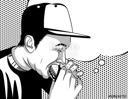 500x387 Black And White Vector Poster In Comic Art Style Of A Guy Eating