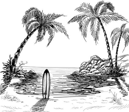 500x433 Hand Drawn Beach Black With White Vector Free Download